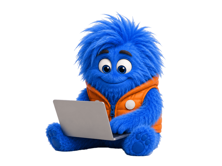 Tissie-mascotte met laptop